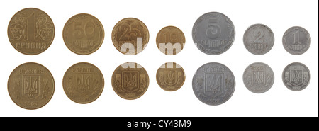 Hryvnia ukrainien coins isolated on white Banque D'Images