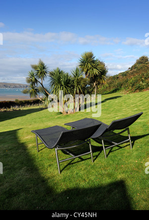 La vue d'une maison de vacances de luxe moderne à proximité de la péninsule de Lleyn Abersoch dans le Nord du Pays de Galles UK Banque D'Images