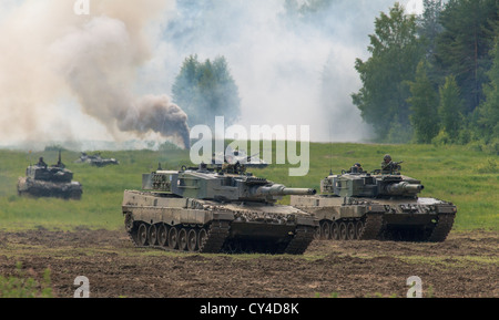 Leopard 2 A4 des chars de combat de l'armée finlandaise. Banque D'Images