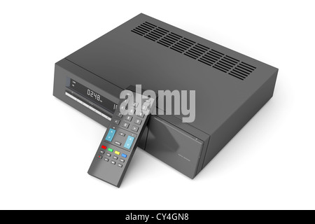 Récepteur numérique avec télécommande sur fond blanc Banque D'Images
