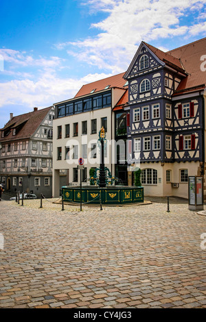 La place de la ville et de la fontaine dans la ville pittoresque de Nurtingen Allemagne Banque D'Images