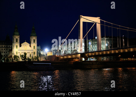 Le pont Elizabeth (Erzsébet) la nuit à Budapest Banque D'Images