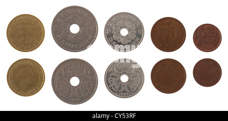 Couronne danoise coins isolated on white Banque D'Images