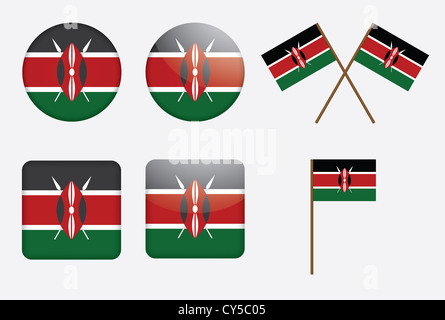 Set de badges avec le drapeau du Kenya Banque D'Images