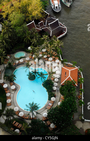 Vert, vue, piscine, thaï, rivière. , Shangri La Hotel, Bangkok, Thailande, Asie Banque D'Images