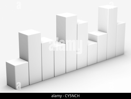 Série de blocs blancs formant une fluctuation du bar le graphique sur fond blanc - 3D render - notion de droit Banque D'Images