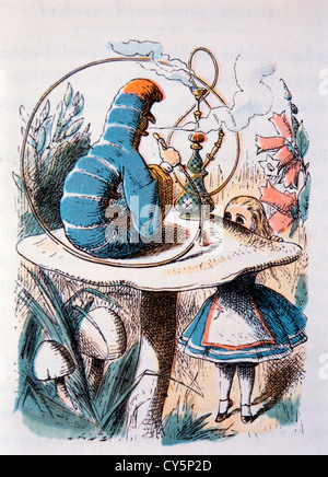 Les conseils d'une chenille, d'aventure d'Alice au Pays des merveilles de Lewis Carroll, Main- Illustration Couleur, vers 1865 Banque D'Images