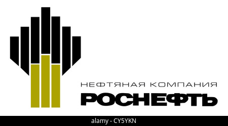 Logo de l'entreprise pétrolière d'Etat russe Rosneft Oil Company OJSC en cyrillique document avec siège à Moscou. Banque D'Images