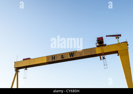 L'une des deux grues Harland et Wolff de renommée mondiale des quais de Belfast, nommée Samson & Goliath. Banque D'Images