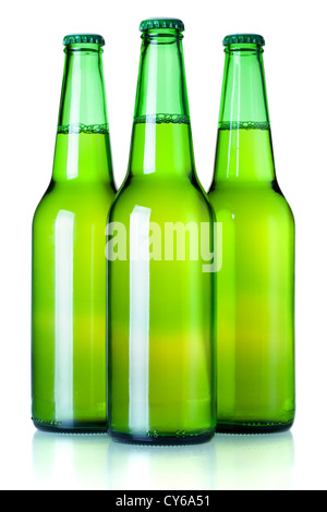 Beer collection - Vert Trois bouteilles de bière. Isolé sur fond blanc Banque D'Images