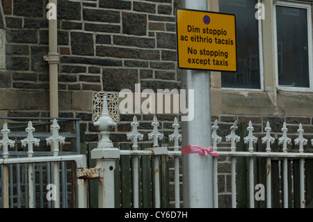 Jones avril noeud rose sur un lampadaire à Aberystwyth. Banque D'Images