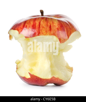 Mangé pomme rouge isolé sur fond blanc Banque D'Images