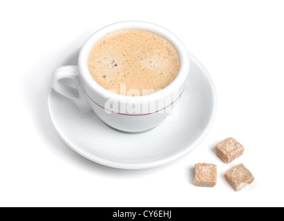 Collection - café espresso avec lait et sucre trois pièces. Isolé sur fond blanc. Banque D'Images