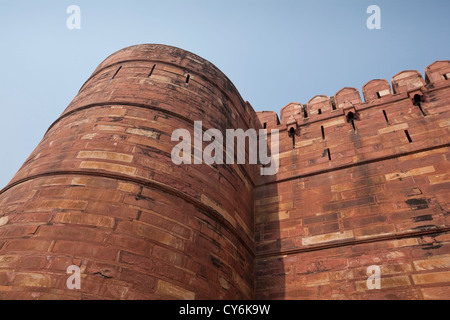 Détail de remparts du fort d'Agra - Agra, Uttar Pradesh, Inde Banque D'Images