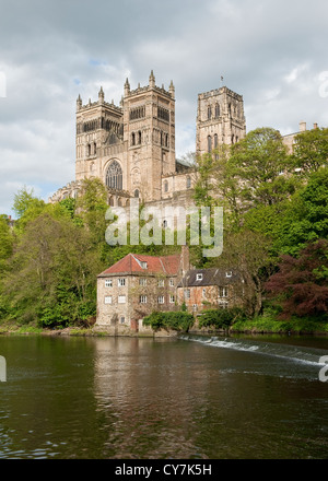 Cathédrale de Durham et Weir. Donnant sur la rivière Wear, Durham City Banque D'Images