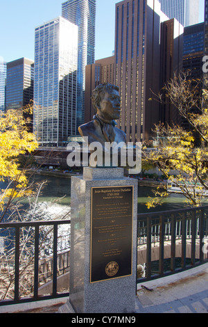 Buste de Jean-Baptiste Pointe DuSable, fondateur de Chicago. Cour de Pioneer, Michigan Avenue. Erik sculpteur Biome Banque D'Images