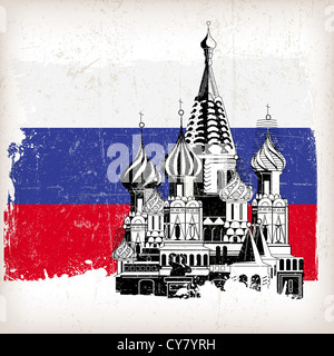 La Cathédrale de Saint Basil drapeau russe avec effet grunge Banque D'Images