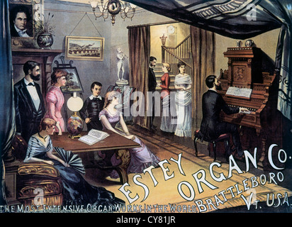 Publicité pour orgue de salon populaires américains, Estey Organ Company, vers 1890 Banque D'Images