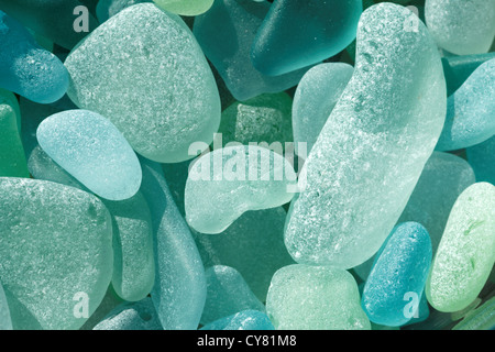 Kelly patiné vert et bleu clair sea glass trouvés à North Beach, Port Townsend, Jefferson County, Washington State, USA Banque D'Images