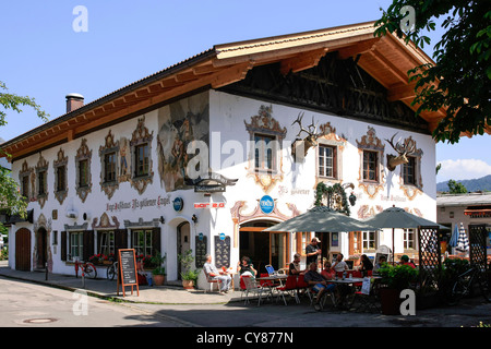 Le Goldener Engle beer Keller à Garmisch-Partenkirchen, Bavière Banque D'Images