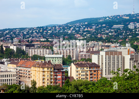 La ville de Budapest, du côté Buda de la ville, quartier résidentiel, immeubles d'appartements, condos, appartements, maisons. Banque D'Images