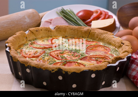 Flan au fromage et jambon fumé Banque D'Images