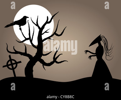 Halloween près de créature maléfique arbre mort et Crow Banque D'Images