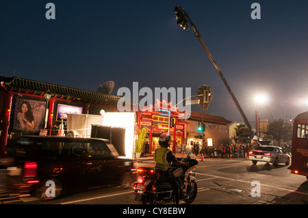 Un décor de cinéma en pleine production à Los Angeles Chinatown. Banque D'Images