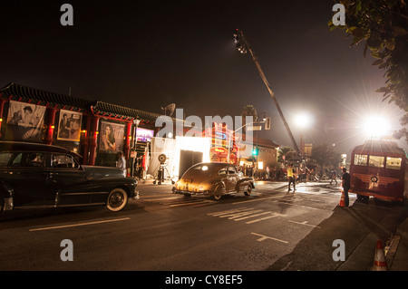 Un décor de cinéma en pleine production à Los Angeles Chinatown. Banque D'Images