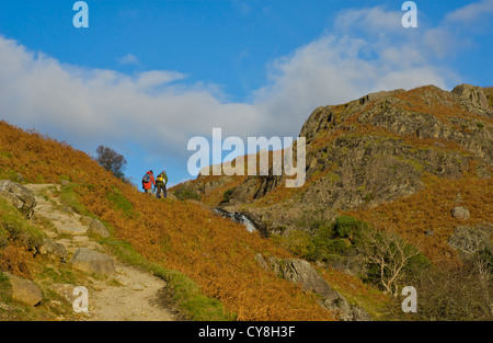 Les marcheurs, deux hommes dans la vallée de Easedale, près de Grasmere, Parc National de Lake District, Cumbria, Angleterre, Royaume-Uni Banque D'Images