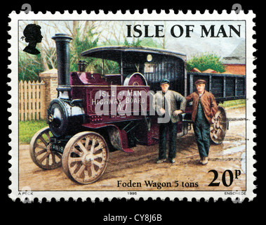 Timbre-poste de l'île de l'homme représentant un Foden wagon, un véhicule auto-alimenté. Banque D'Images