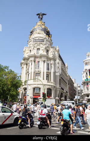 Bâtiment Metropolis sur la Gran Via à Madrid, Espagne Banque D'Images