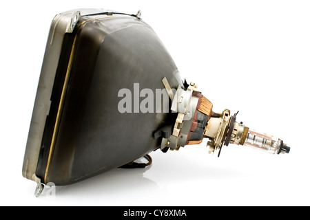 Retour de l'ancien téléviseur tube cathodique isolated on white Banque D'Images