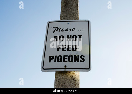 La signalisation, de ne pas nourrir les pigeons Banque D'Images