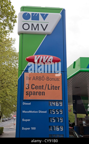 Station essence générique (pour signer avec une société pétrolière OMV VIVA café) à Vienne, Autriche. (Avril 2012) Banque D'Images