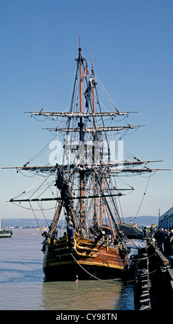 Réplique du navire à voile à H.M.S Bounty visite San Francisco, Californie 1986 visites San Francisco, Californie, 1986 Banque D'Images