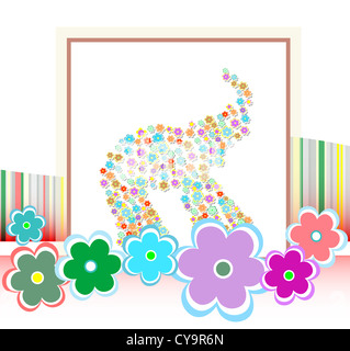 Joyeux anniversaire carte avec beaucoup de fleurs et éléphants mignon Banque D'Images