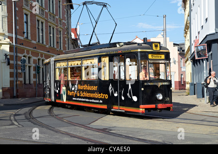 Voitures de tramway du patrimoine à Nordhausen, Sachsen-Anhalt - Région du Harz de l'Allemagne Banque D'Images