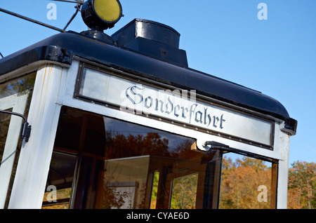 Voitures de tramway du patrimoine à Nordhausen, Sachsen-Anhalt - Région du Harz de l'Allemagne Banque D'Images