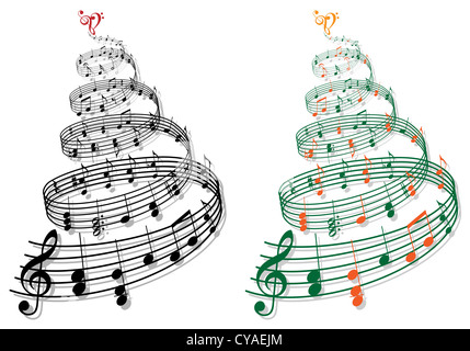 Swirly arbre avec les notes de musique Banque D'Images