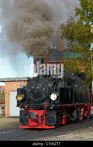 Harzer Schmalspurbahnen Mallet train à vapeur Wernigerode shed (dépôt). Le moteur est préparé pour un service particulier. Banque D'Images