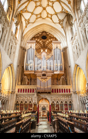 WELLS, Angleterre — la cathédrale de Wells, une merveille architecturale de l'époque gothique, est située au cœur de Wells, Somerset. La cathédrale, renommée pour sa façade ouest et ses arches en ciseaux uniques, est un lieu de culte et de pèlerinage depuis des siècles, qui incarne la riche histoire religieuse et architecturale de la ville. Banque D'Images