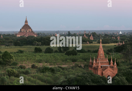 Avec les temples anciens stupas dans ville de Bagan au Myanmar Banque D'Images