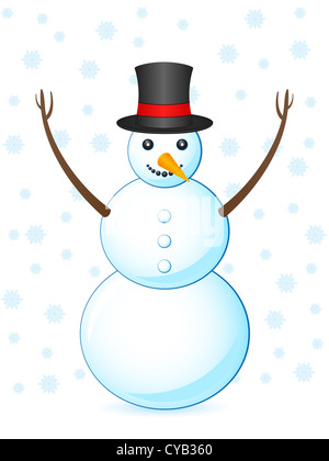 Bonhomme de neige et flocon de neige sur un fond blanc. Vector illustration. Banque D'Images