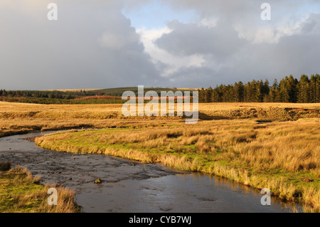 La rivière Usk Usk circulant dans la lumière d'hiver spectaculaire Reservior Parc national de Brecon Beacons Carmarthenshire Wales Banque D'Images