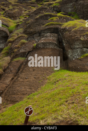 Moais inachevé dans Rano Raraku, île de Pâques, Chili Banque D'Images