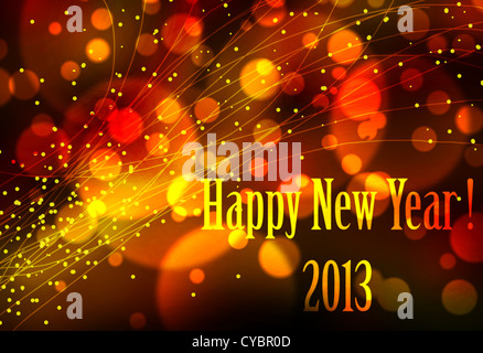 Bonne année 2013 avec l'arrière-plan ou de la carte d'effets lumières ou au néon, très festive. Banque D'Images