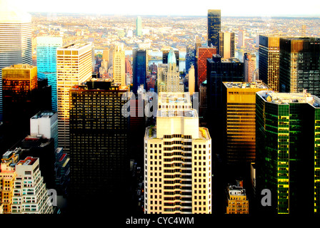 Vue depuis le Rockefeller Center, partie nord de Manhattan, New York. Banque D'Images