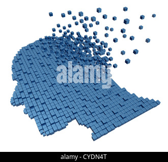La perte de mémoire due à la démence et la maladie d'Alzheimer avec l'icône d'un groupe médical de cubes en trois dimensions en forme de Banque D'Images