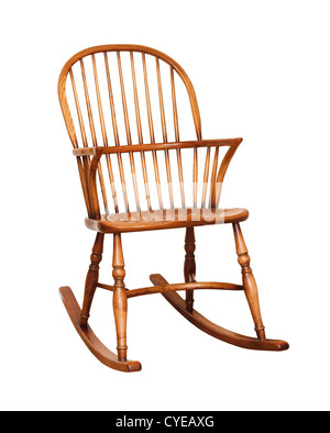 Rocking chair en bois isolé sur un fond blanc avec clipping path Banque D'Images